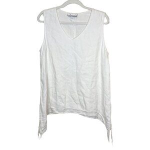 LA Fixsun Top‎ M 100% Linen White V Neck Lagenlook Tunic Pullover Size Medium
